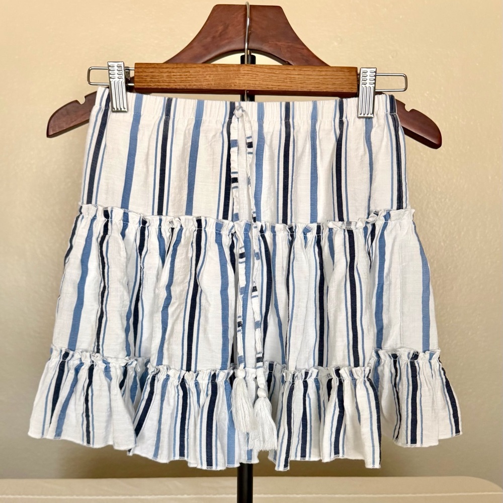 J. Roberts denim striped lined tiered skirt size small